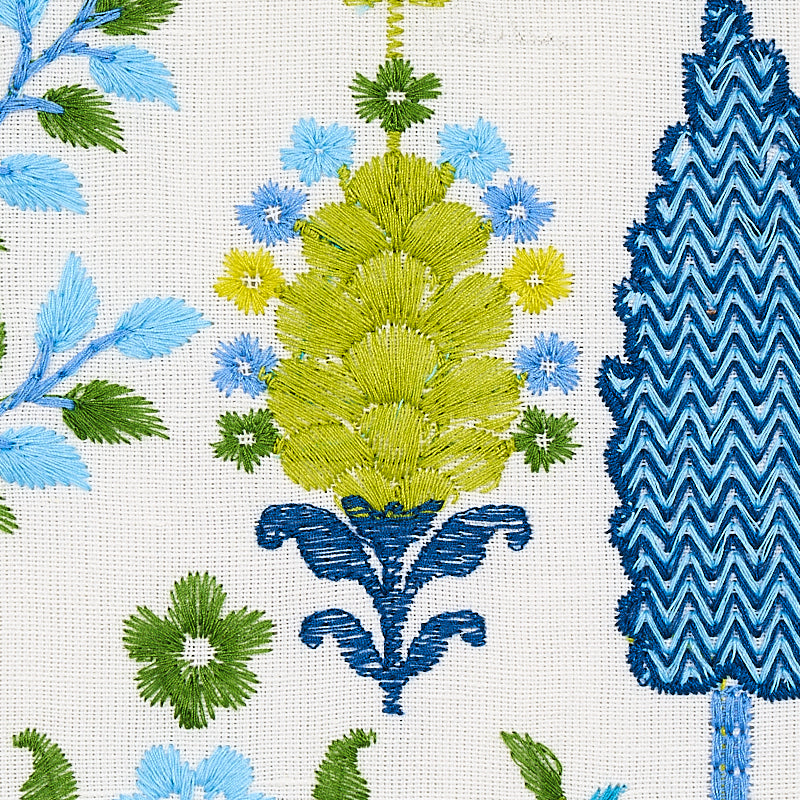 Schumacher Desna Embroidery Blue & Green Fabric 79821