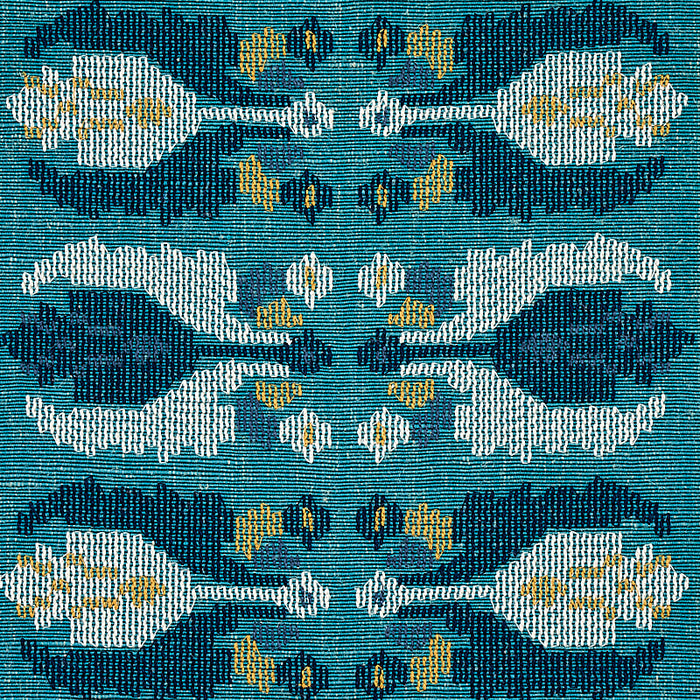 Schumacher Sandor Stripe Embroidery Peacock Fabric Sample 79832