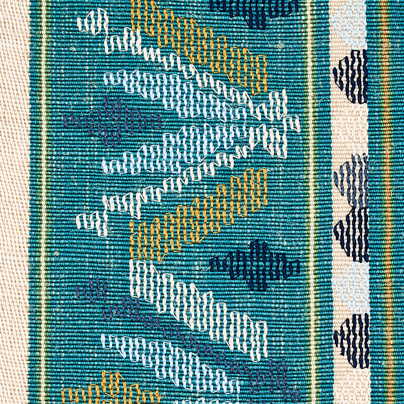 Schumacher Sandor Stripe Embroidery Peacock Fabric 79832