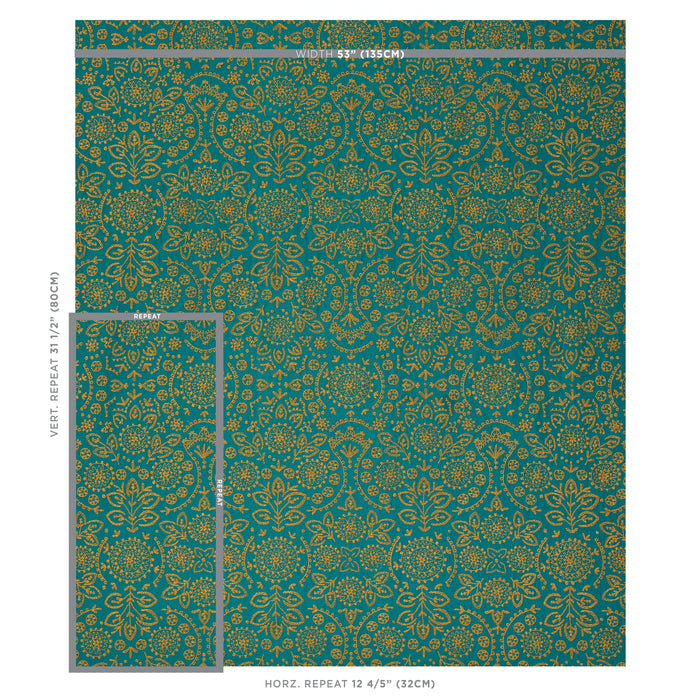 Schumacher Tiana Embroidery Peacock Fabric 79862