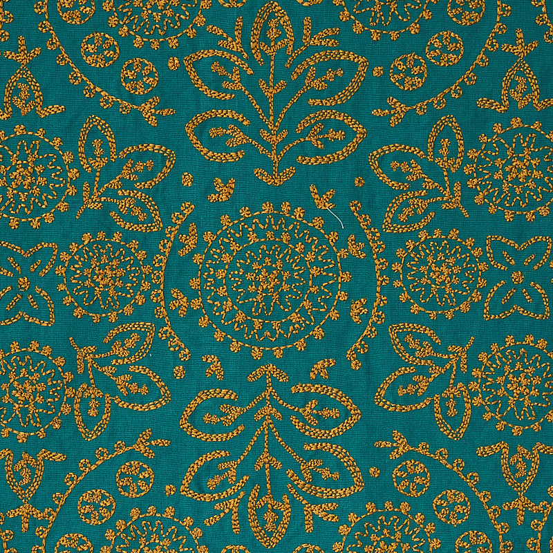 Schumacher Tiana Embroidery Peacock Fabric 79862