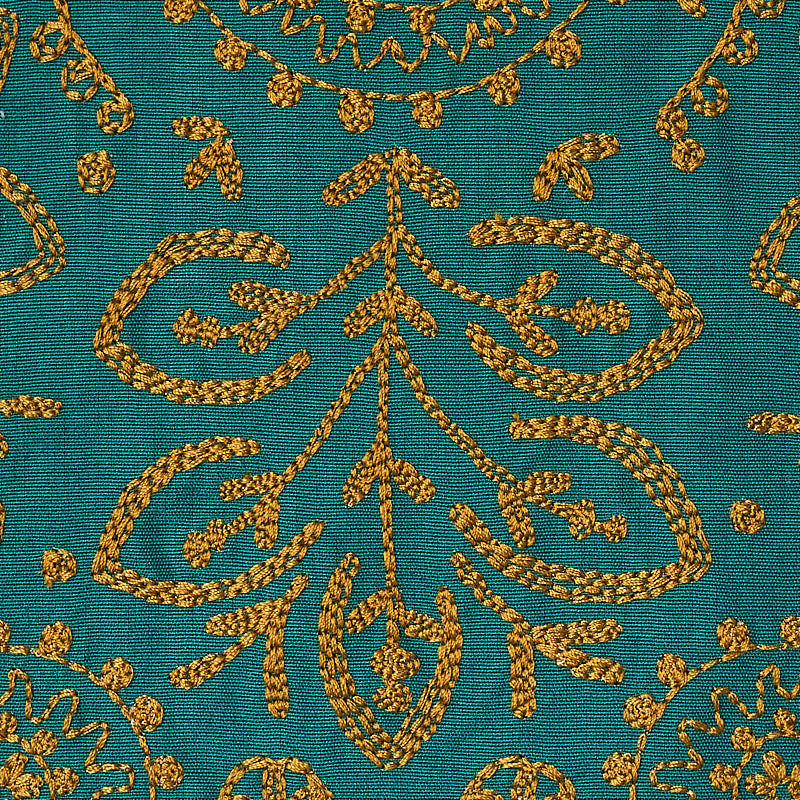 Schumacher Tiana Embroidery Peacock Fabric 79862