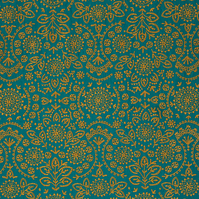 Schumacher Tiana Embroidery Peacock Fabric 79862