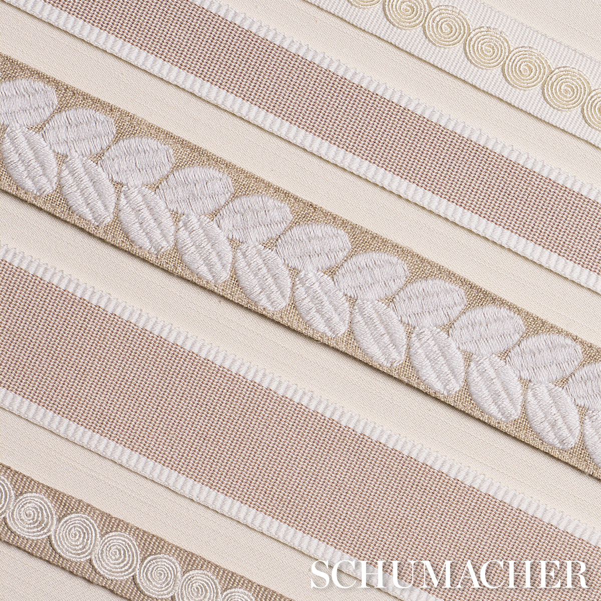 Schumacher Berkeley Tape Narrow Ivory On Natural Trim Sample 79914