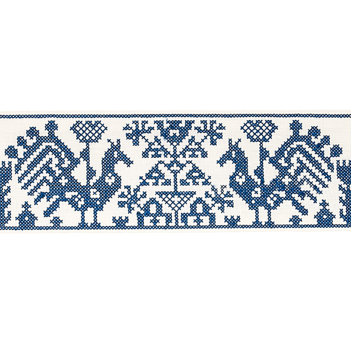 Schumacher Tarpan Embroidered Tape Navy Trim Sample 80000