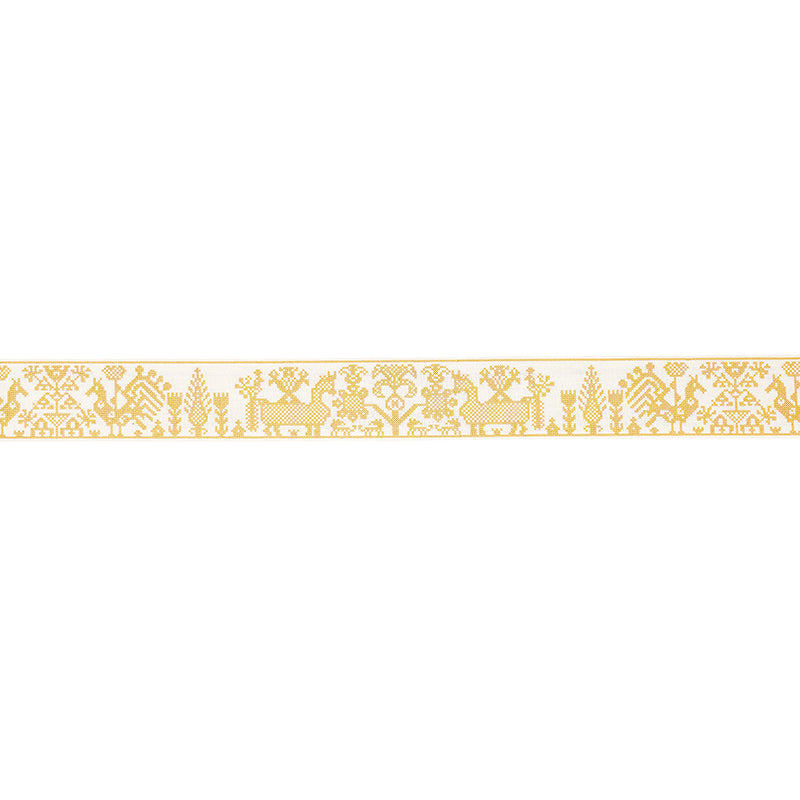 Schumacher Tarpan Embroidered Tape Yellow Trim Sample 80001