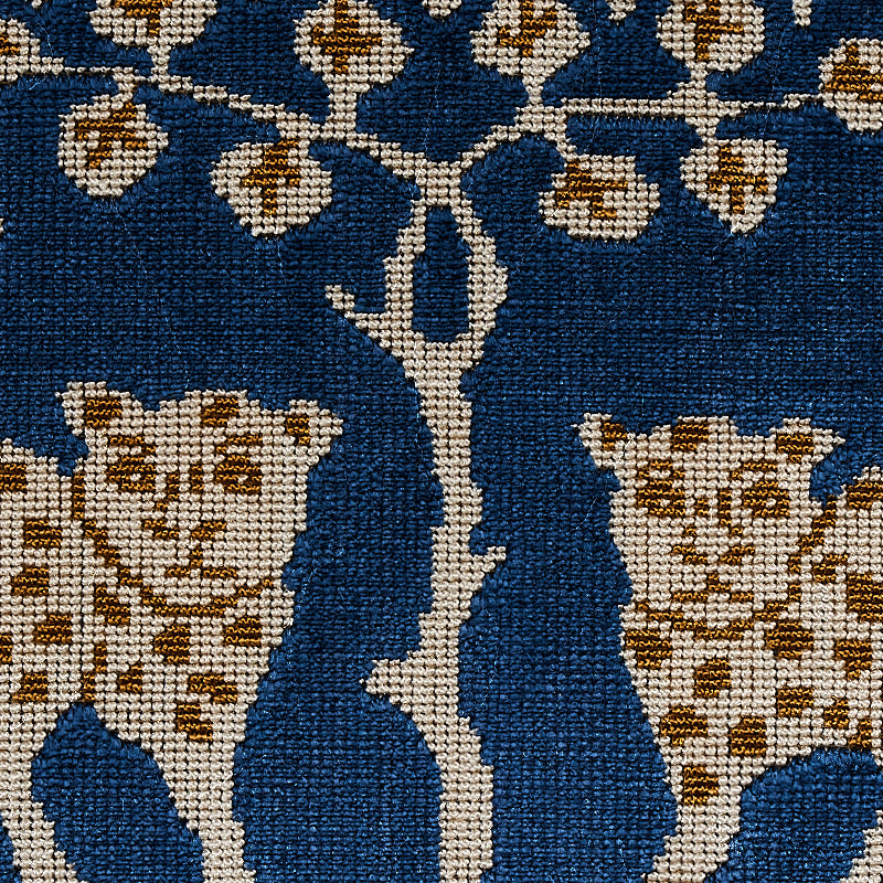 Schumacher Woodland Leopard Velvet Sapphire Fabric 80082