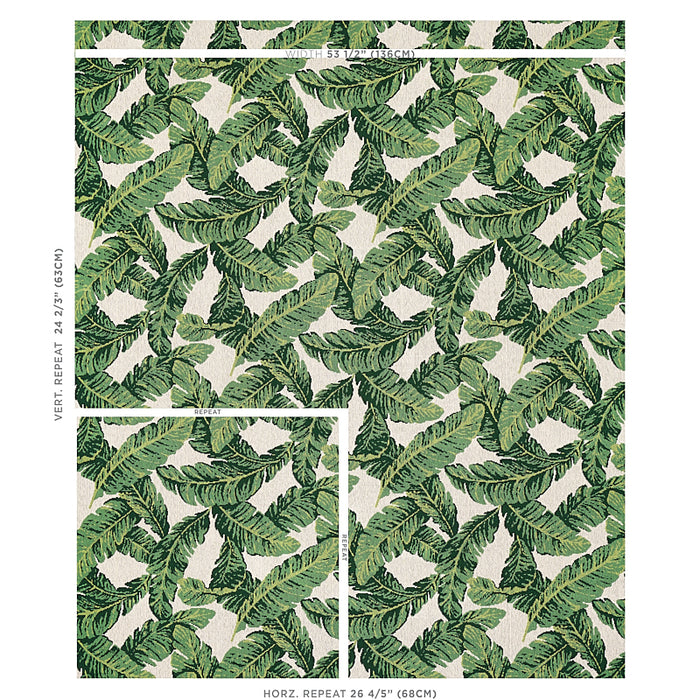 Schumacher Tropical Leaf Epingle Green & Ivory Fabric 80090