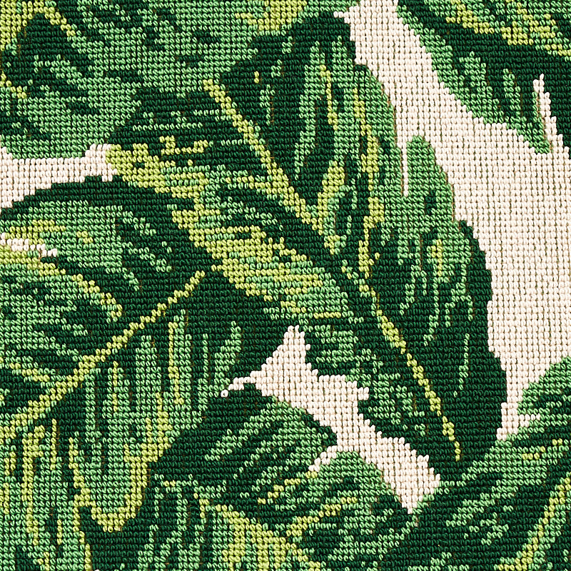 Schumacher Tropical Leaf Epingle Green & Ivory Fabric 80090