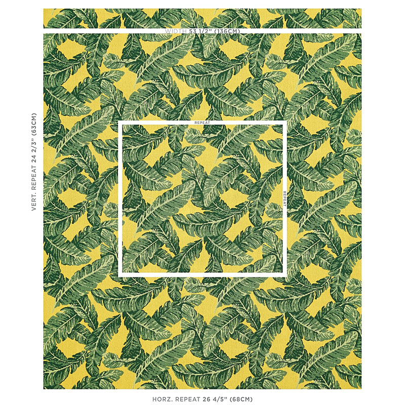 Schumacher Tropical Leaf Epingle Green & Yellow Fabric Sample 80091