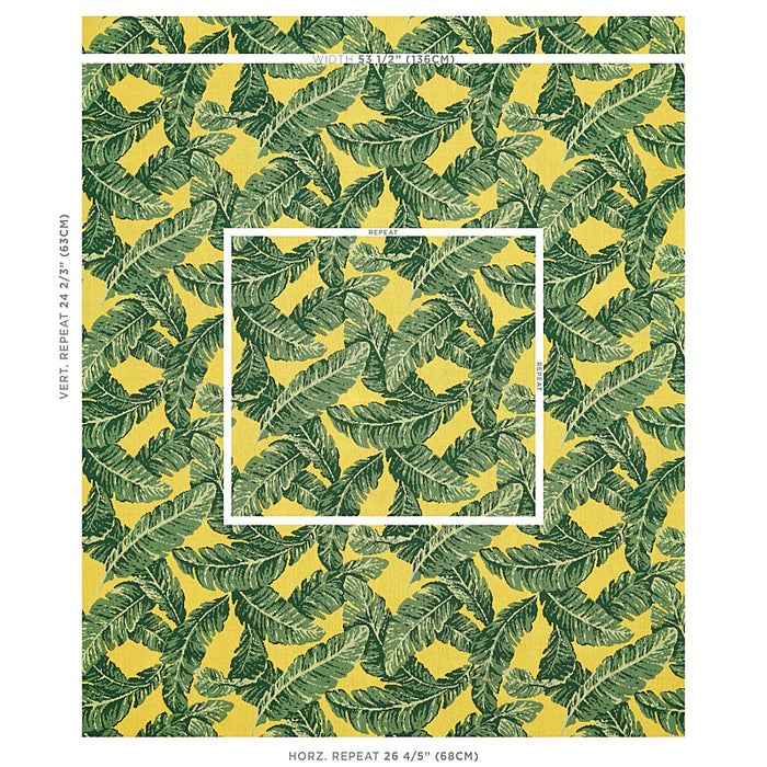 Schumacher Tropical Leaf Epingle Green & Yellow Fabric Sample 80091