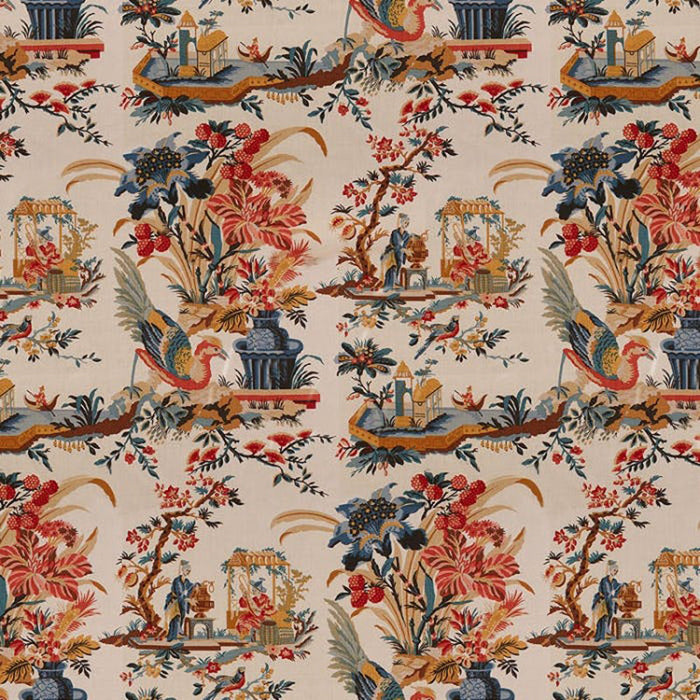 Brunschwig & Fils Le Lac Red/Blue Fabric Sample 8012136.195.0