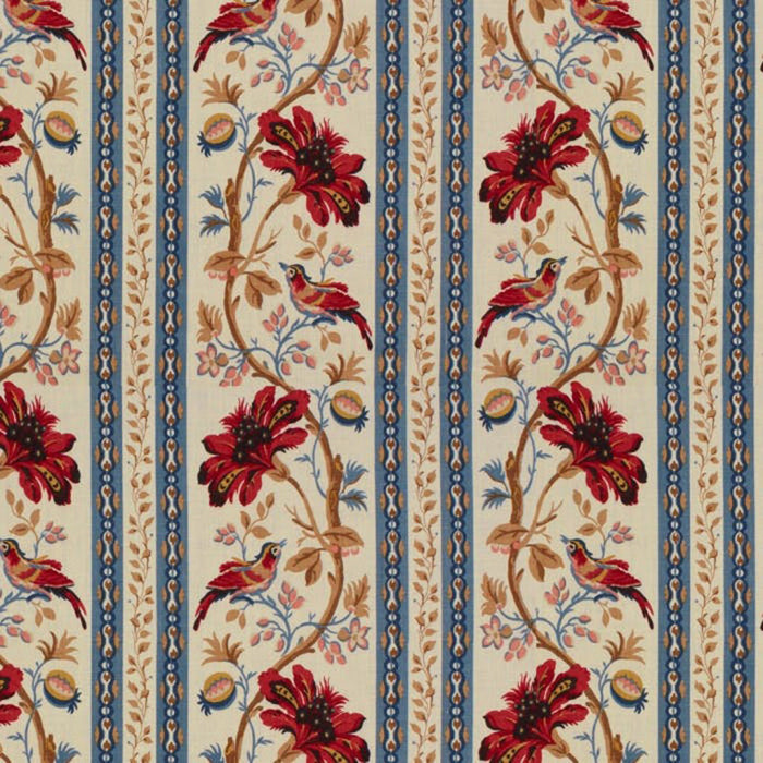 Brunschwig & Fils Le Lac Border Red/Blue Fabric Sample 8012137.195.0