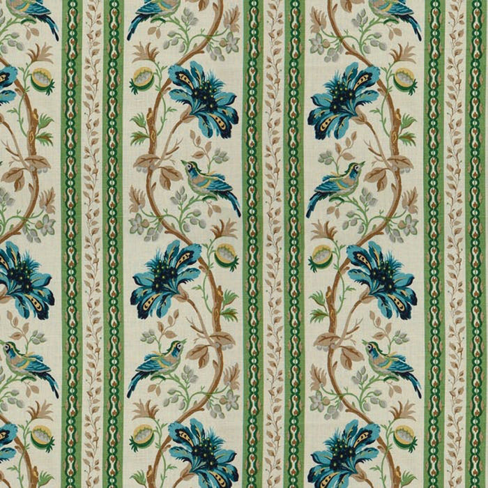 Brunschwig & Fils Le Lac Border Aqua/Green Fabric Sample 8012137.513.0