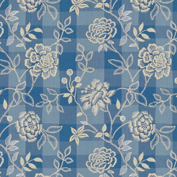 Brunschwig & Fils Kinevine Emb French Blue Fabric Sample 8013112.15.0