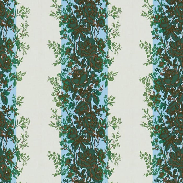 Brunschwig & Fils Rayure Fleurie Blue/Green Fabric Sample 8015145.5.0