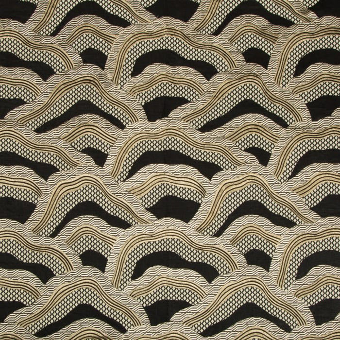 Brunschwig & Fils Les Rizieres Emb Black/Gold Fabric Sample 8017127.48.0