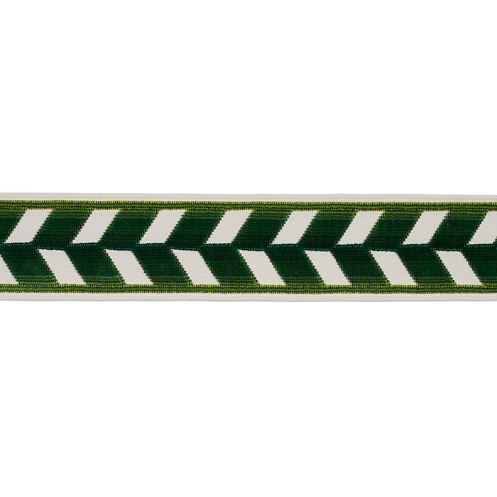 Schumacher Chevron Strie Velvet Tape Emerald Trim 80182