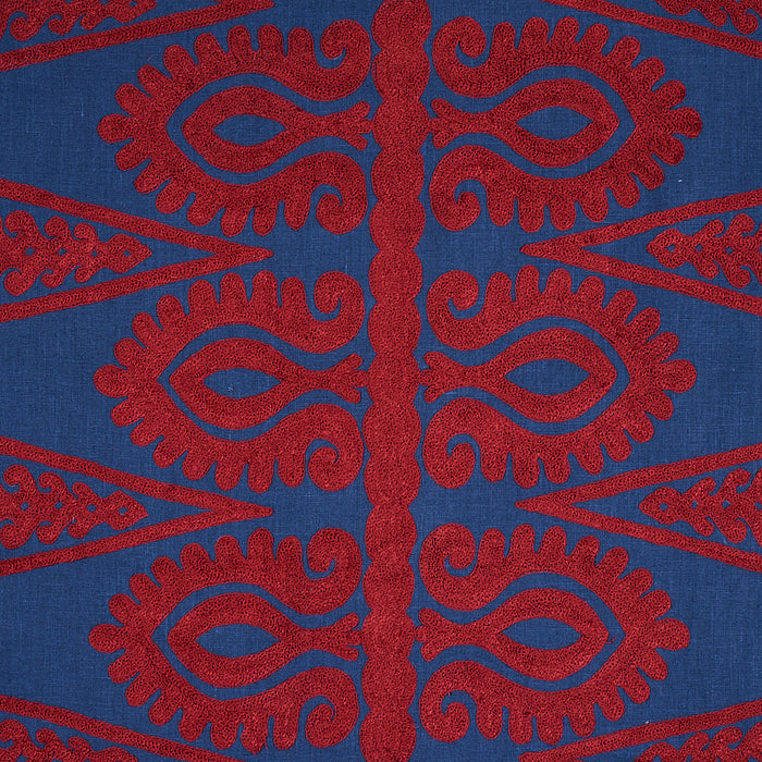 Schumacher Seema Embroidery Blue & Red Fabric 80210