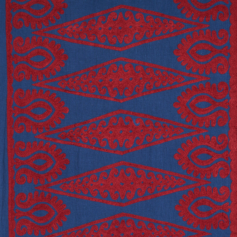 Schumacher Seema Embroidery Blue & Red Fabric 80210