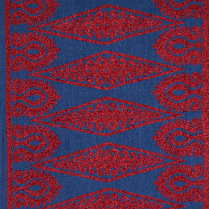 Schumacher Seema Embroidery Blue & Red Fabric 80210