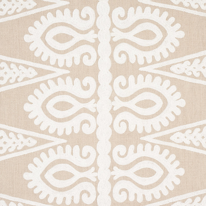 Schumacher Seema Embroidery Ivory On Natural Fabric 80211