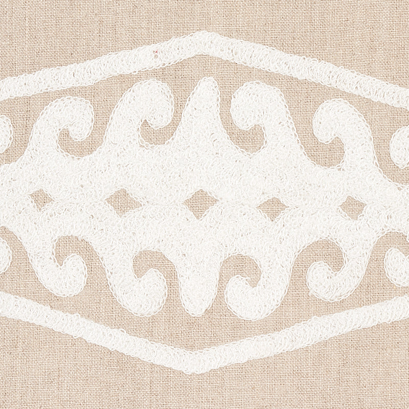 Schumacher Seema Embroidery Ivory On Natural Fabric Sample 80211