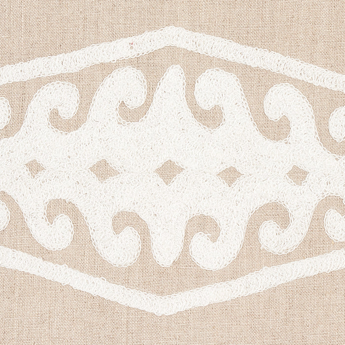 Schumacher Seema Embroidery Ivory On Natural Fabric 80211