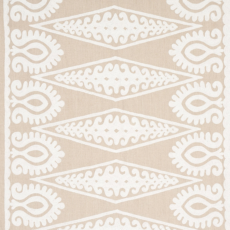 Schumacher Seema Embroidery Ivory On Natural Fabric 80211