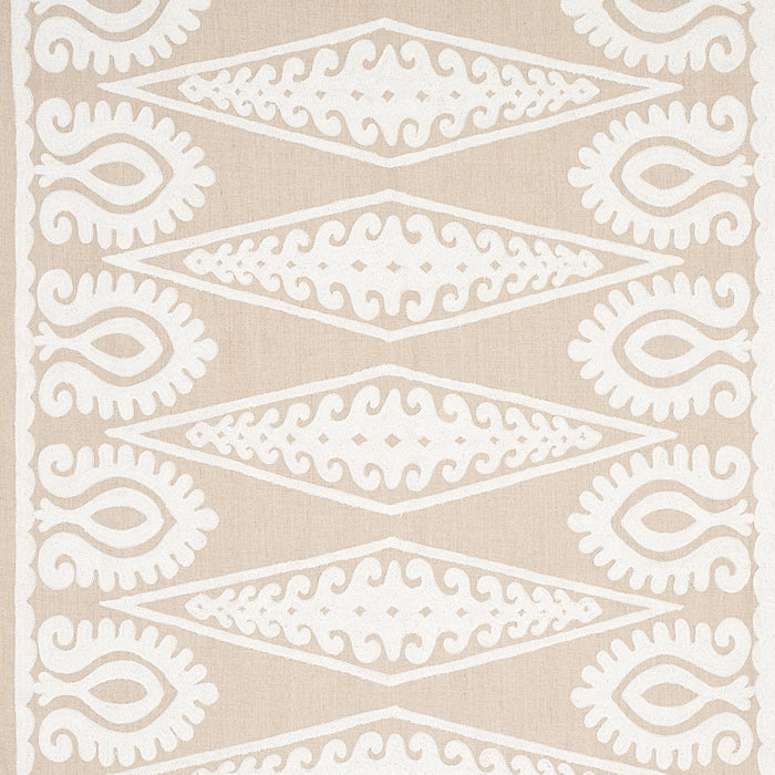 Schumacher Seema Embroidery Ivory On Natural Fabric 80211