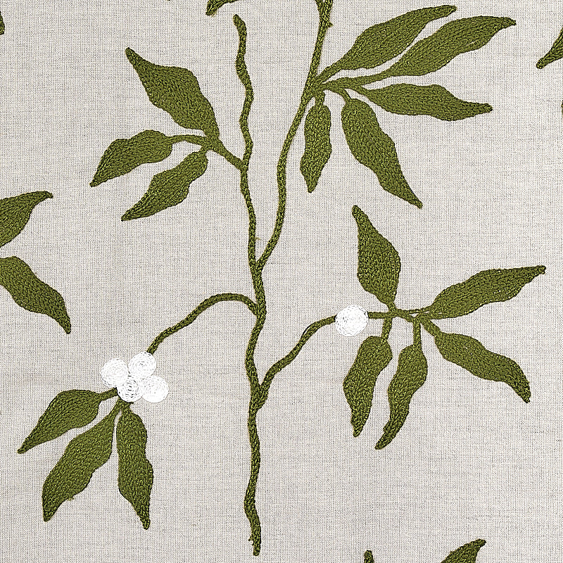 Schumacher Lilla Embroidery Olive On Neutral Fabric 80430