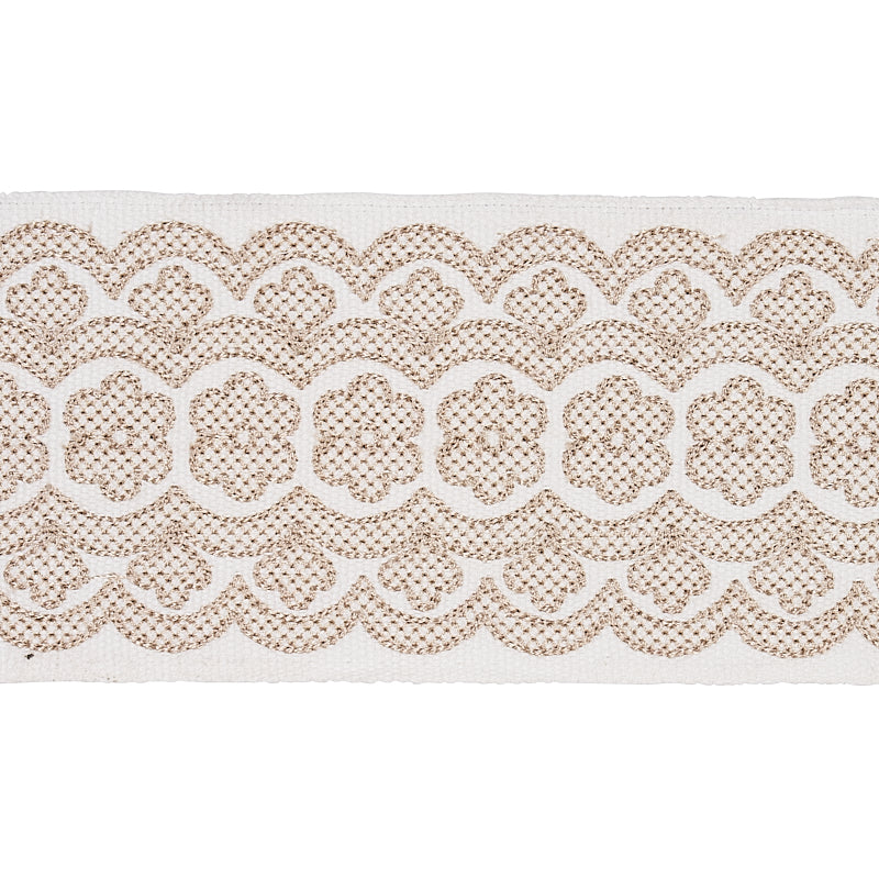 Schumacher Astrid Embroidered Tape Natural Trim Sample 80440