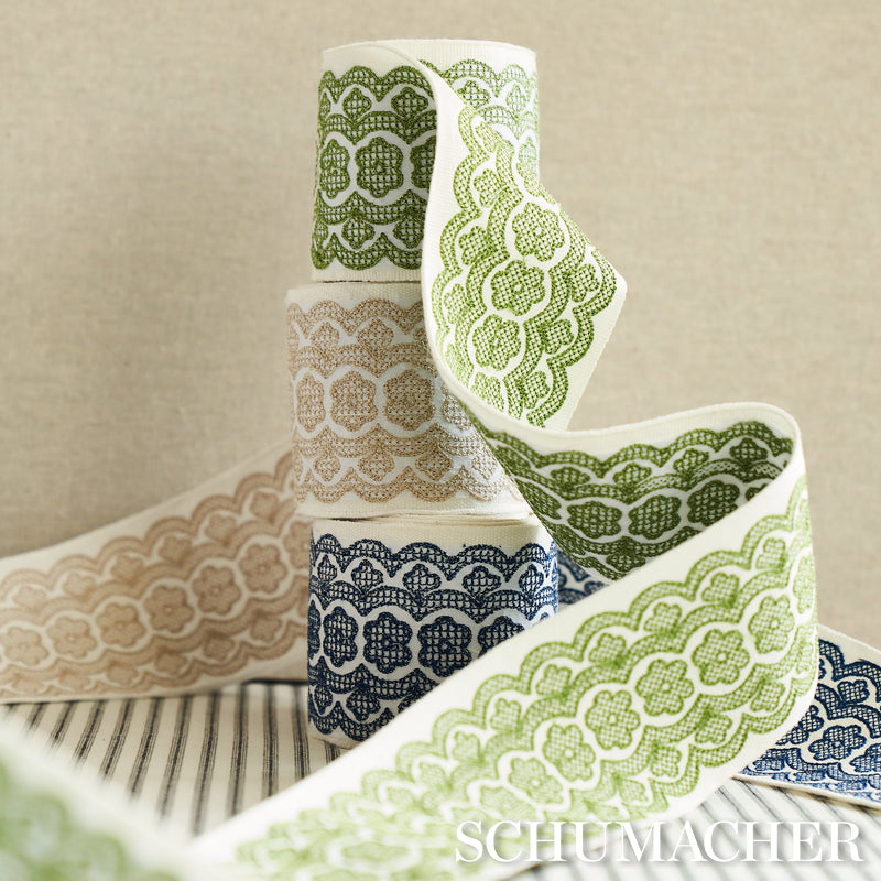 Schumacher Astrid Embroidered Tape Green Trim 80441