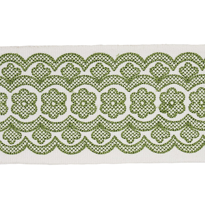 Schumacher Astrid Embroidered Tape Green Trim Sample 80441