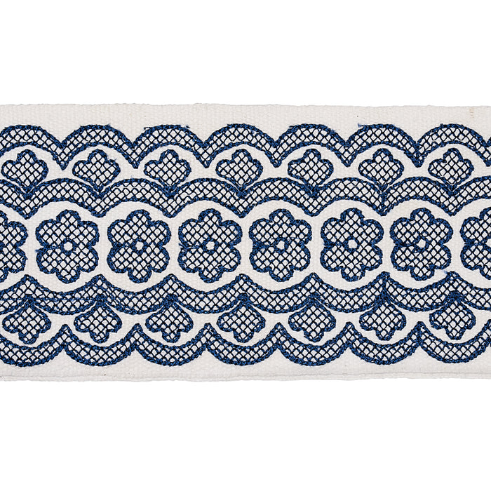 Schumacher Astrid Embroidered Tape Blue Trim Sample 80442