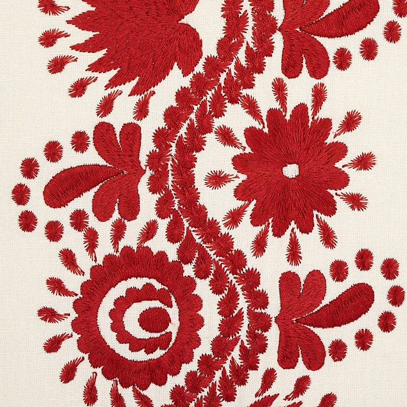 Schumacher Theodora Embroidery Red Fabric 80742