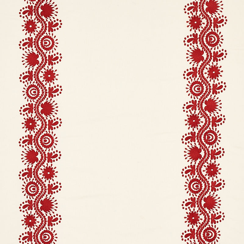 Schumacher Theodora Embroidery Red Fabric Sample 80742