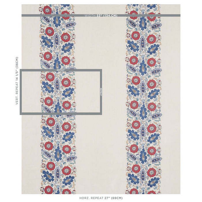 Schumacher Anatolia Embroidery Blue & Red Fabric 80750