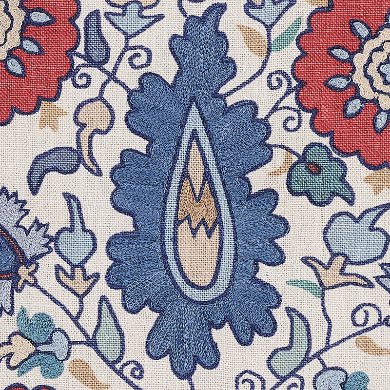 Schumacher Anatolia Embroidery Blue & Red Fabric 80750