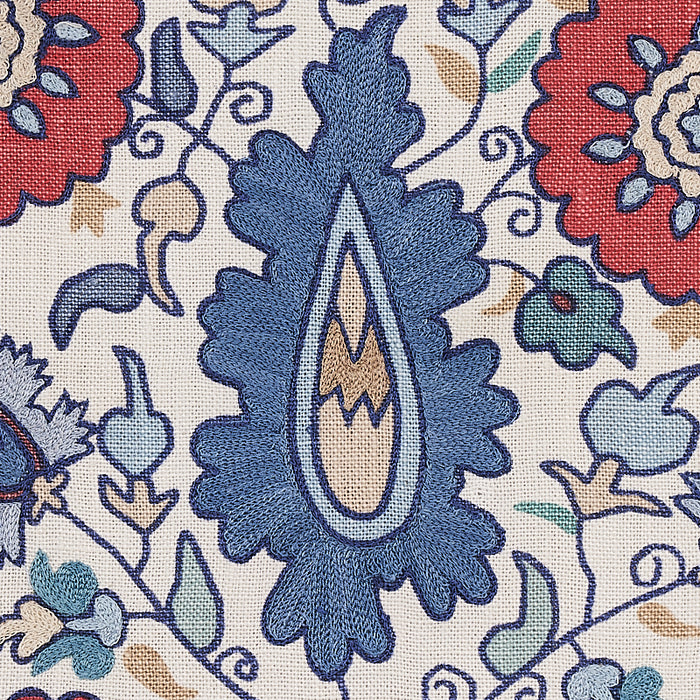 Schumacher Anatolia Embroidery Blue & Red Fabric 80750