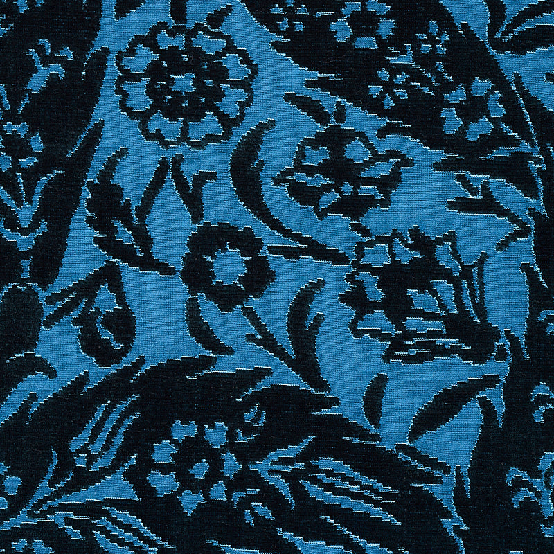 Schumacher Saz Paisley Silk Velvet Blue Fabric 80780