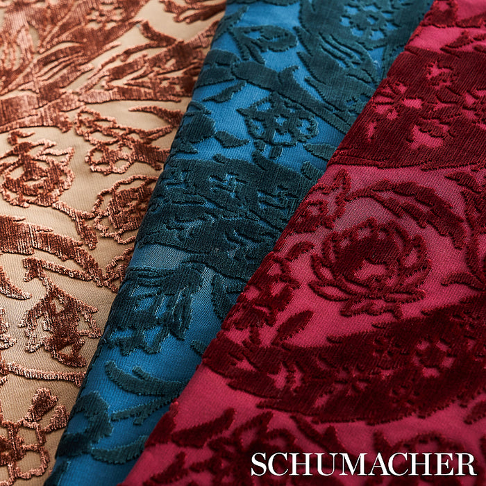 Schumacher Saz Paisley Silk Velvet Blue Fabric 80780