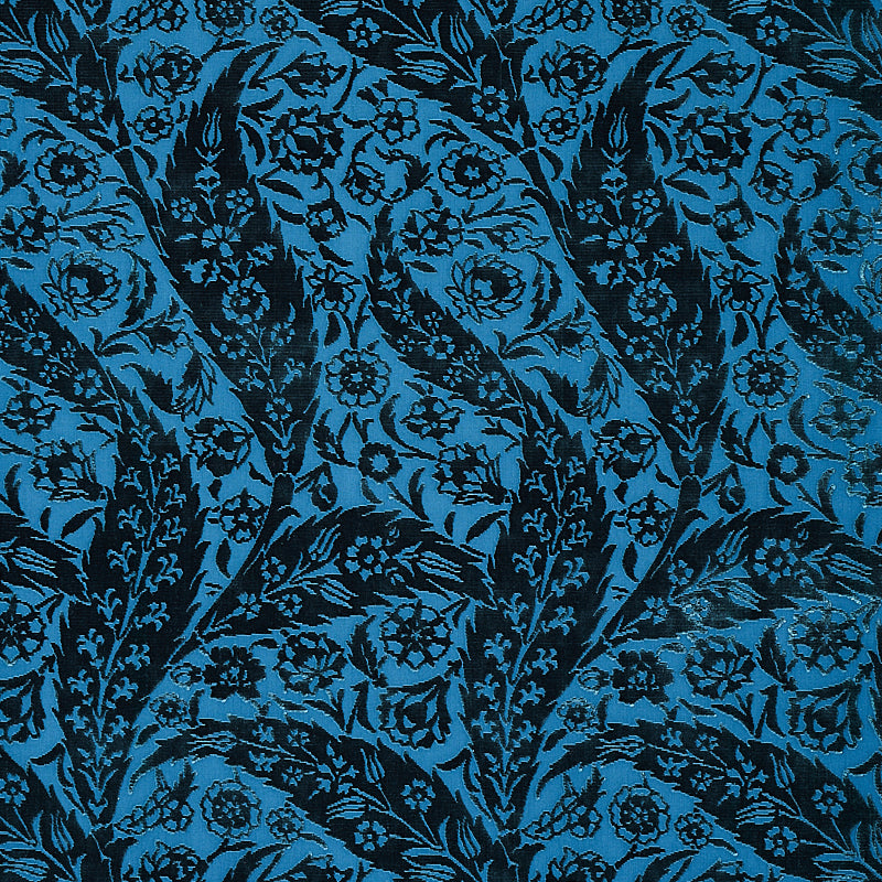 Schumacher Saz Paisley Silk Velvet Blue Fabric 80780