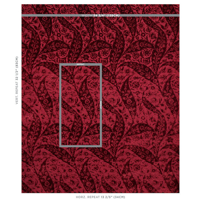 Schumacher Saz Paisley Silk Velvet Burgundy Fabric Sample 80782