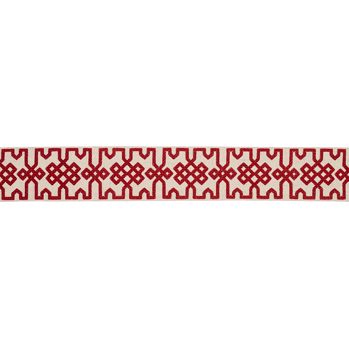 Schumacher Knotted Trellis Tape Crimson On Unbleached Trim 80881