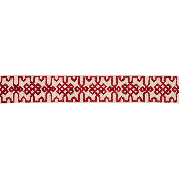 Schumacher Knotted Trellis Tape Crimson On Unbleached Trim 80881