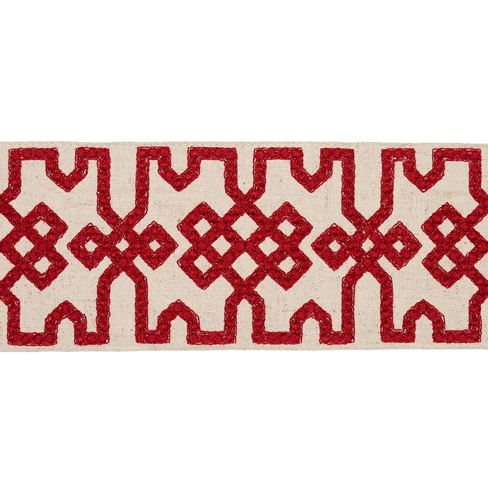 Schumacher Knotted Trellis Tape Crimson On Unbleached Trim 80881