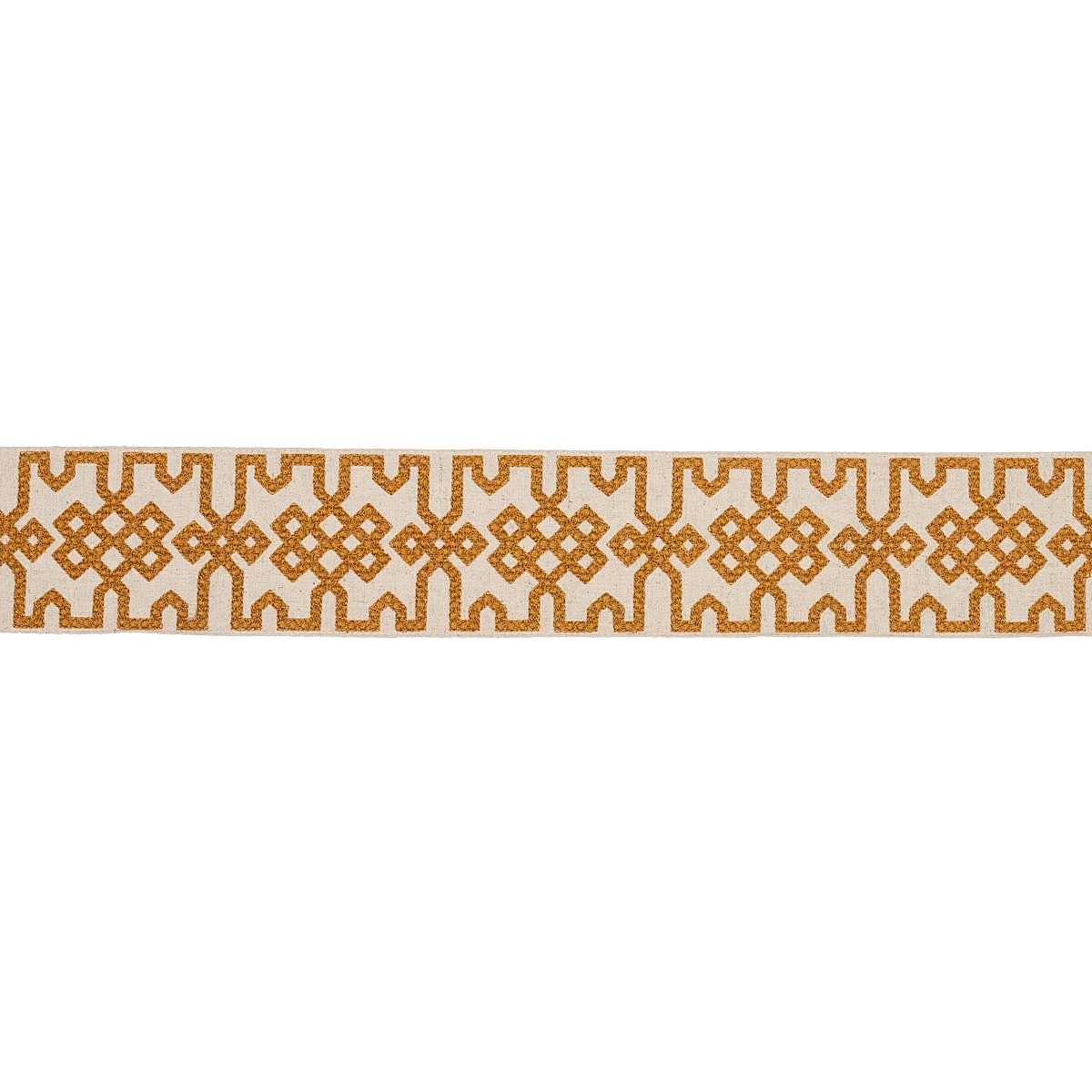 Schumacher Knotted Trellis Tape Ocher On Unbleached Trim Sample 80882