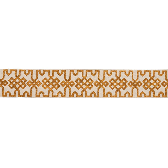 Schumacher Knotted Trellis Tape Ocher On Unbleached Trim Sample 80882