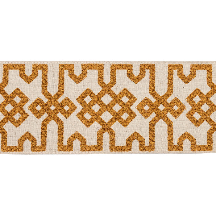 Schumacher Knotted Trellis Tape Ocher On Unbleached Trim Sample 80882